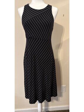 Athleta Active Women Black Striped A Line Santorini High Neck Sleeveless Dress M